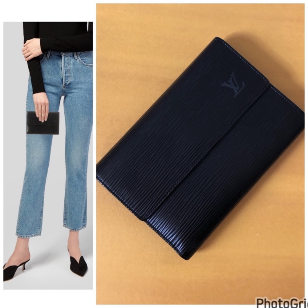 Louis Vuitton AUTHENTIC Black Epi Porte-Trésor Etui Papier Trifold Wallet